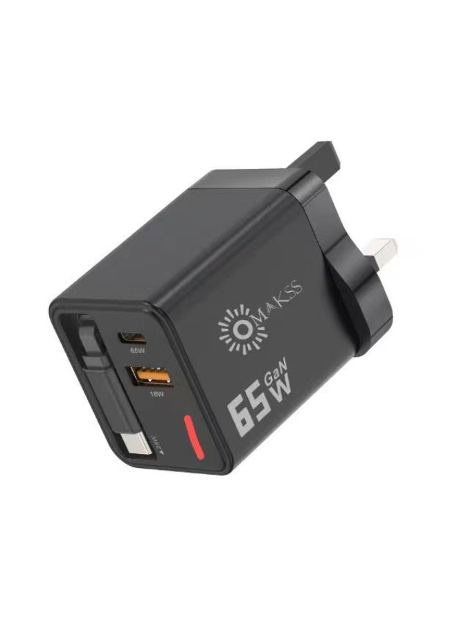 OMAKSS 65W GaN Type C Charger, Dual Ports USB Laptop Wall Charging Plug Power Adapter Compatible for Laptop HP, Lenovo, Dell, Macbook Air, iPhone 17 Pro Max, iPad-Black - Image 2