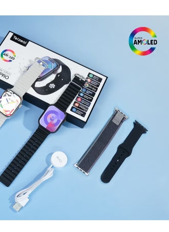 Telzeal S10 Pro AMOLED Display Smart Watch with 3 Pairs of Straps, Wireless Charger – Stylish, High-Resolution Display, Fitness Tracking, Heart Rate Monitoring, and More – Black - Image 2