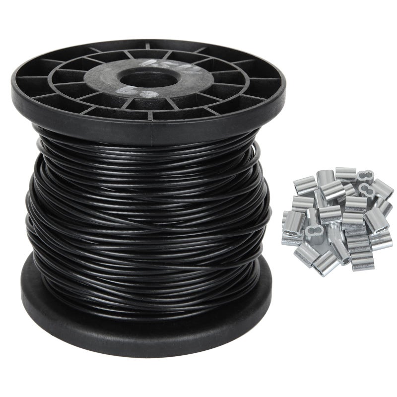 CertBuy 200Ft Vinyl Wire Rope 1/16 Inch Black Coated Covered 304 Stainless Steel Wire Cable for Hanging String Lights Plants and Lanterns - Image 1