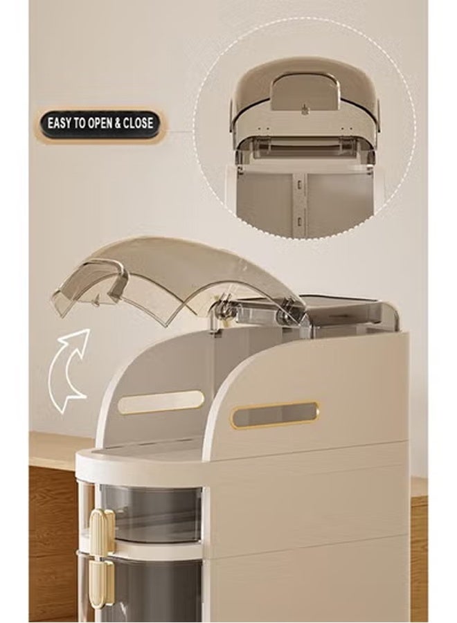 كيكي خزانة أرضية دوارة رفيعة من 4 طبقات، منظم تخزين ضيق قائم بذاته مع أبواب شفافة وأدراج مستديرة للحمام والمطبخ - Image 3