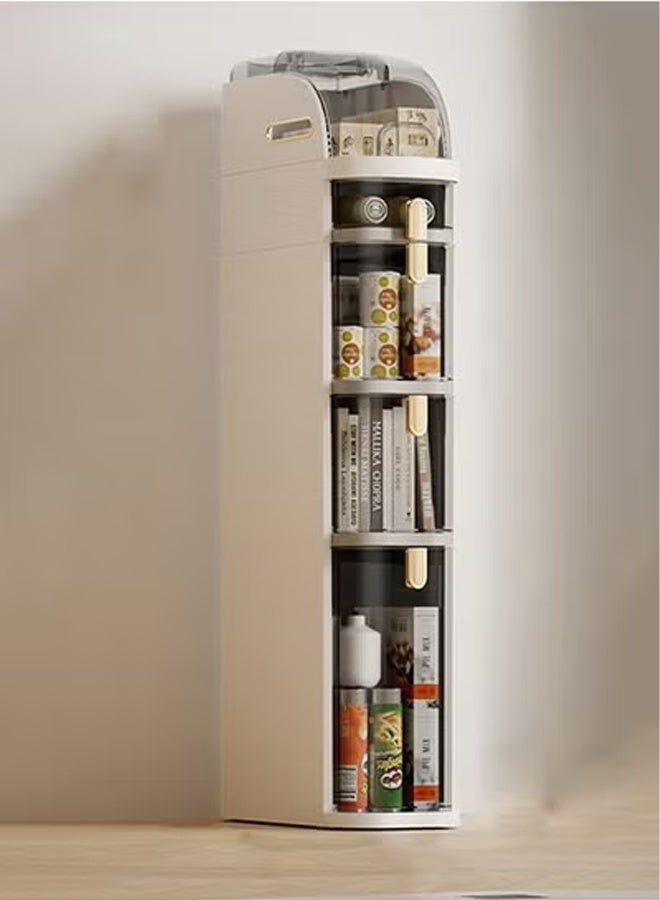كيكي خزانة أرضية دوارة رفيعة من 4 طبقات، منظم تخزين ضيق قائم بذاته مع أبواب شفافة وأدراج مستديرة للحمام والمطبخ - Image 1
