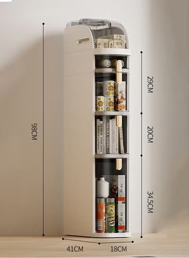 كيكي خزانة أرضية دوارة رفيعة من 4 طبقات، منظم تخزين ضيق قائم بذاته مع أبواب شفافة وأدراج مستديرة للحمام والمطبخ - Image 2