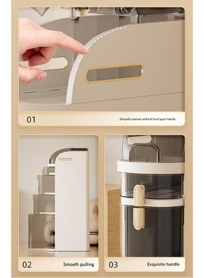 كيكي خزانة أرضية دوارة رفيعة من 4 طبقات، منظم تخزين ضيق قائم بذاته مع أبواب شفافة وأدراج مستديرة للحمام والمطبخ - Image 5