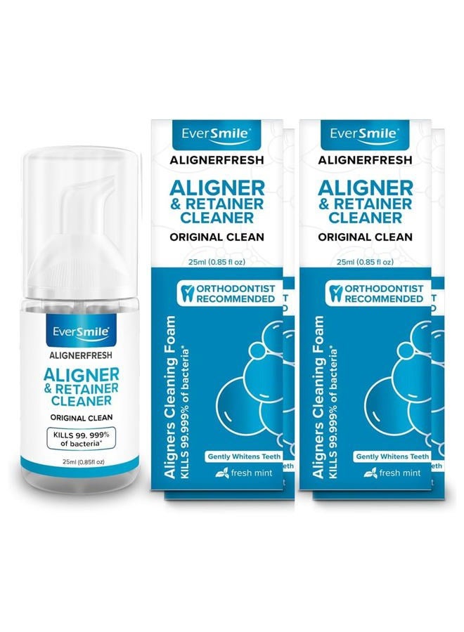 EverSmile AlignerFresh Original Clean Foam – Cleaner Compatible w/Invisalign and All Clear Aligners & Retainers – Eliminates Bacteria, Whitens Teeth, Fights Bad Breath – 25ml (4 Pack) - Image 1