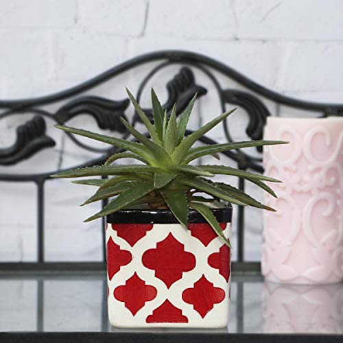 UGAOO Square Rose Red Ceramic Pot - Diameter 3.5 Inch | Ceramic Planter for Indoor Outdoor Plants | Flower Pot for Home, Office, Balcony, Garden Decor - Image 2