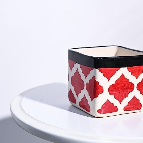 UGAOO Square Rose Red Ceramic Pot - Diameter 3.5 Inch | Ceramic Planter for Indoor Outdoor Plants | Flower Pot for Home, Office, Balcony, Garden Decor - Image 4