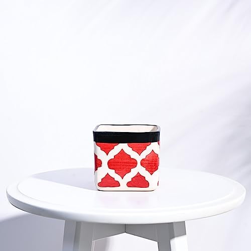 UGAOO Square Rose Red Ceramic Pot - Diameter 3.5 Inch | Ceramic Planter for Indoor Outdoor Plants | Flower Pot for Home, Office, Balcony, Garden Decor - Image 3
