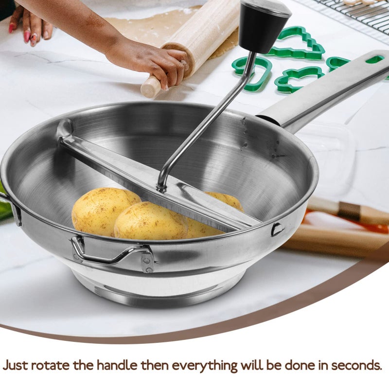 Lurrose Stainless Steel Masher Mash Potatoes Masher Potato Masher Stainless Steel Potato Ricer for Mashed Potatoes Stainless Steel Mash Strainer To Rotate Potato Chips Handheld - Image 5