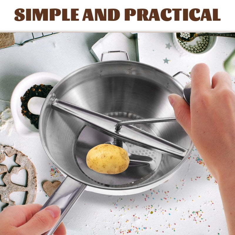 Lurrose Stainless Steel Masher Mash Potatoes Masher Potato Masher Stainless Steel Potato Ricer for Mashed Potatoes Stainless Steel Mash Strainer To Rotate Potato Chips Handheld - Image 4