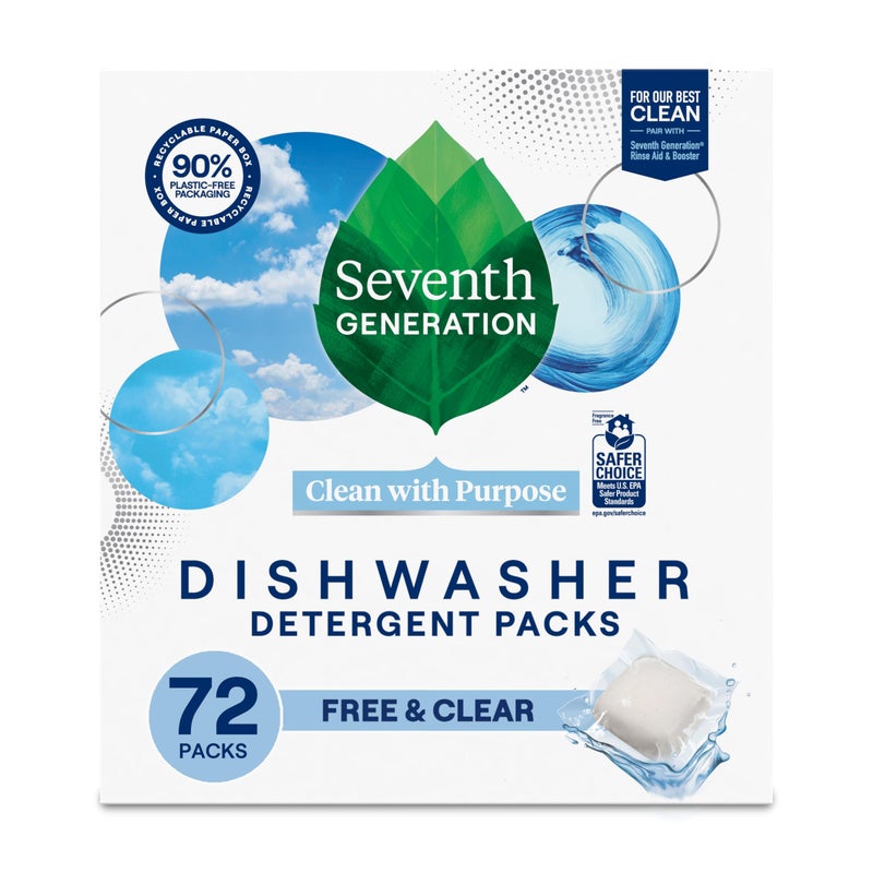 Seventh Generation Dishwasher Detergent Packs for sparkling dishes Free & Clear Dishwasher Tabs (72 Count) - Image 1