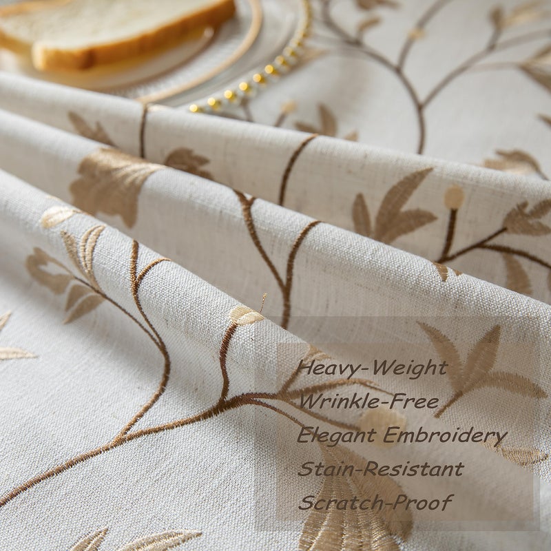 Oubonun Tablecloths for Rectangle Tables, Cotton Linen Waterproof Farmhouse Table Cloth with Boho Tassels â€“ Wrinkle Free, Wipeable & Washable for Kitchen & Dining, 55''x70'', 4-6 Seats - Image 3