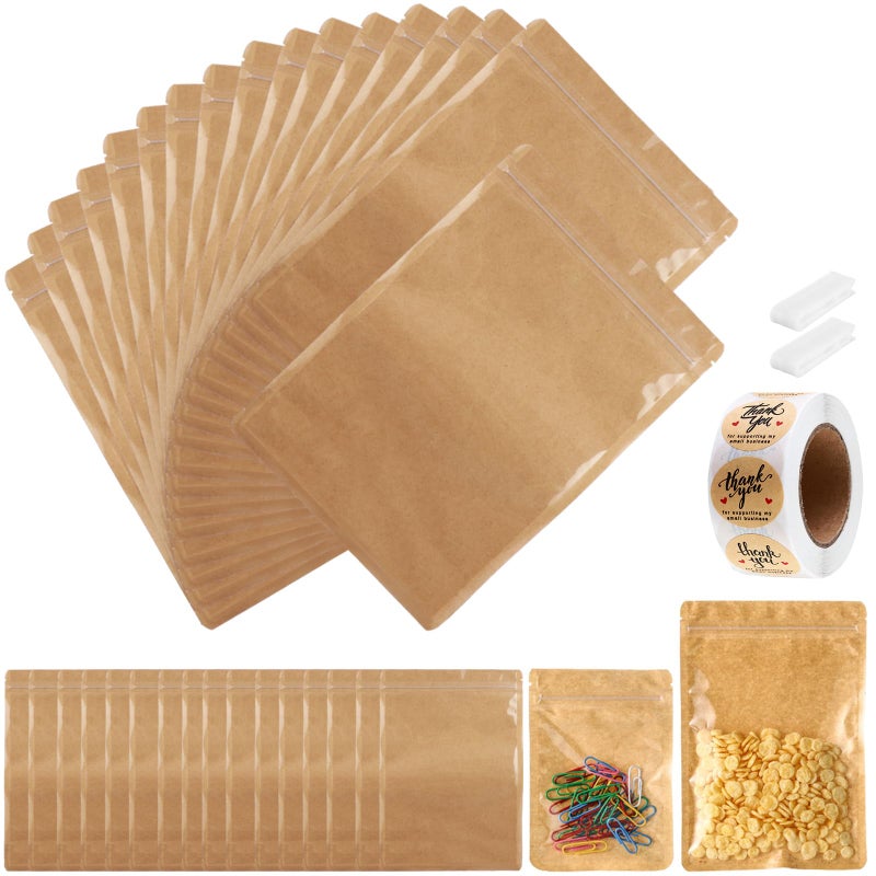 lucpur 200-pack Kraft Mylar Bags with Clear Window 6" x 9" Resealable Foil Pouches for Food Storage Smell Proof Edible Packaging Bag for Cookies Jewelry Small Business Shipping Bags - Image 1
