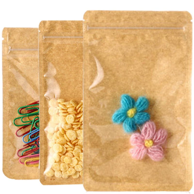 lucpur 200-pack Kraft Mylar Bags with Clear Window 6" x 9" Resealable Foil Pouches for Food Storage Smell Proof Edible Packaging Bag for Cookies Jewelry Small Business Shipping Bags - Image 4