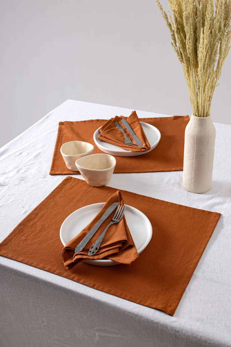 Wellstil Set of 6 Premium Linen Cinnamon Placemats 35 x 45