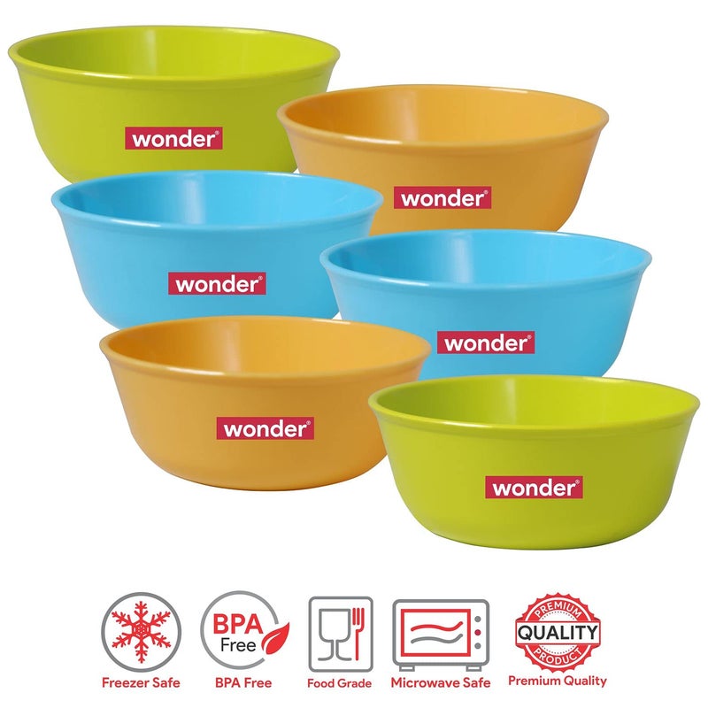 Wonder Sigma 300 Microwave Safe Multipurpose Plastic Bowl Set, 6 pc Bowl 300 ml, Cyan Yellow Green Color, - Image 4