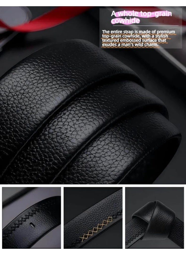 William Polo Men's Leather Belt, 125cm Genuine Leather Adjustable Belt, Black Metal Buckle Belts for Men Jeans Formal Business Belts with Adjustable Buckle Black Belts for Men Jeans - Image 3