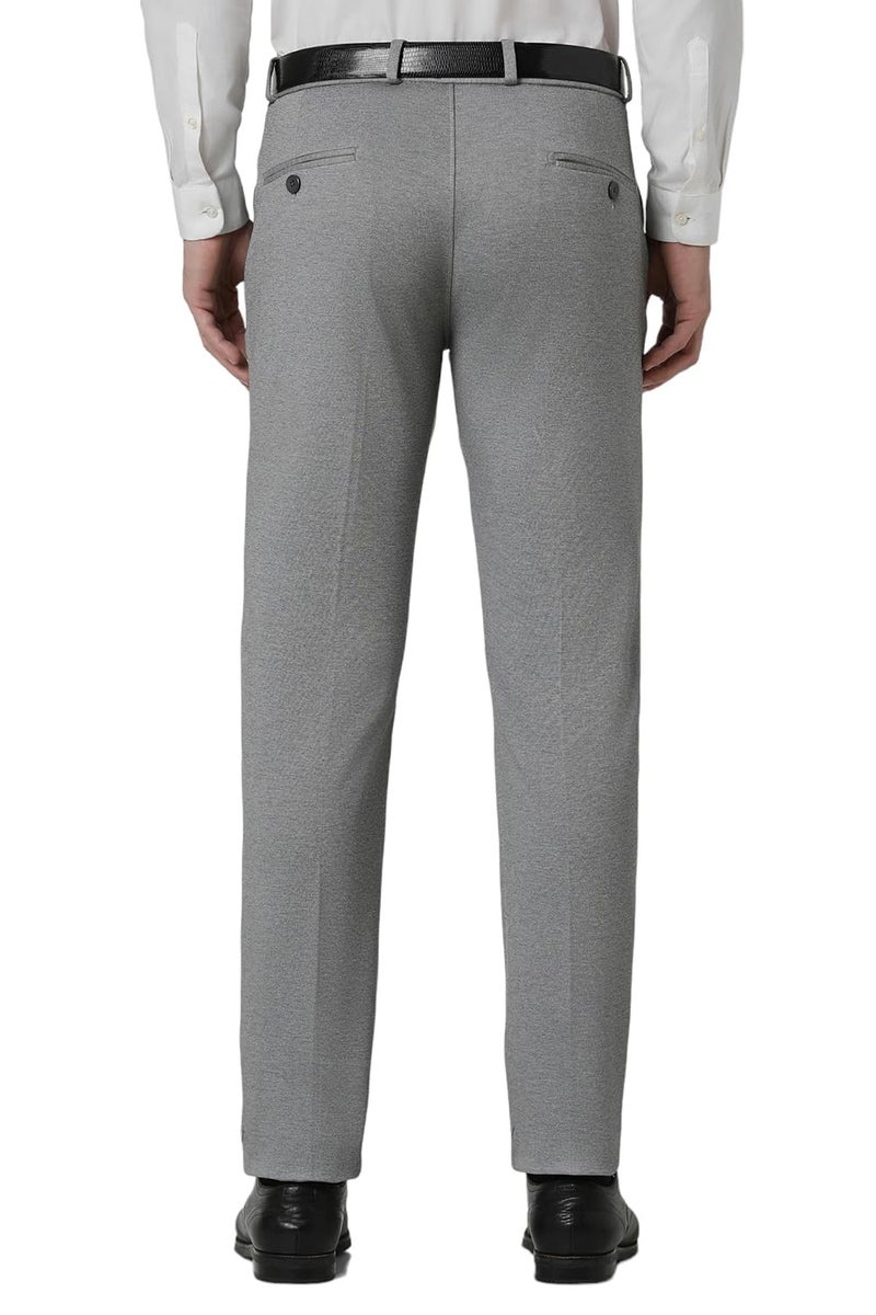 Peter England Men Mid Rise Premium Formal Stretchable Knit Super Slim Fit Trouser | Comfort Lycra | 360-Degree Stretch Medium Grey - Image 3