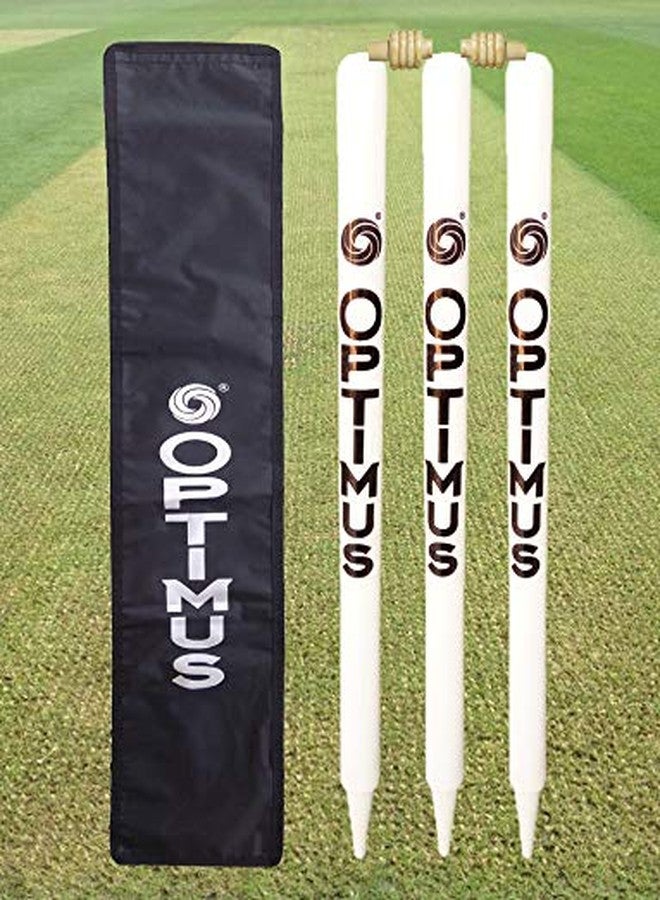 أوبتيموس مجموعة أوبتيموس® من 3 أعمدة خشبية للكريكيت بالحجم الكامل (خشب الأوكالبتوس الثقيل) مع حلقتين وغطاء من التترون - كريمي - Image 1