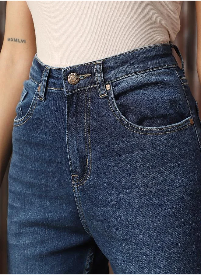 هاي ستار Women Jeans in Blue featuring Skinny fit fit with a washed pattern, regular length, secured with button closure, crafted from cotton – an essential addition to your stylish collection.