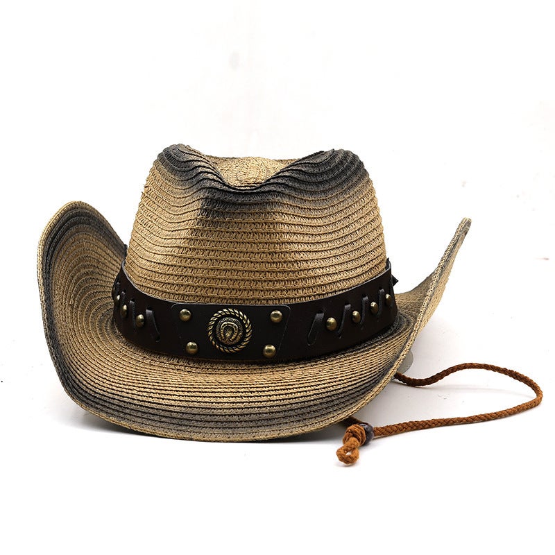 Fedora Rolled Brim Denim Straw Ethnic Large Brim Sun Protection European Western Cowboy Equestrian Hat - Image 4