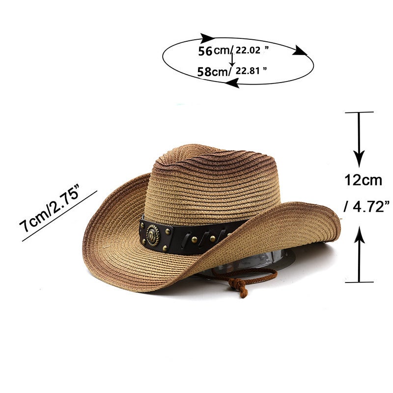Fedora Rolled Brim Denim Straw Ethnic Large Brim Sun Protection European Western Cowboy Equestrian Hat - Image 2