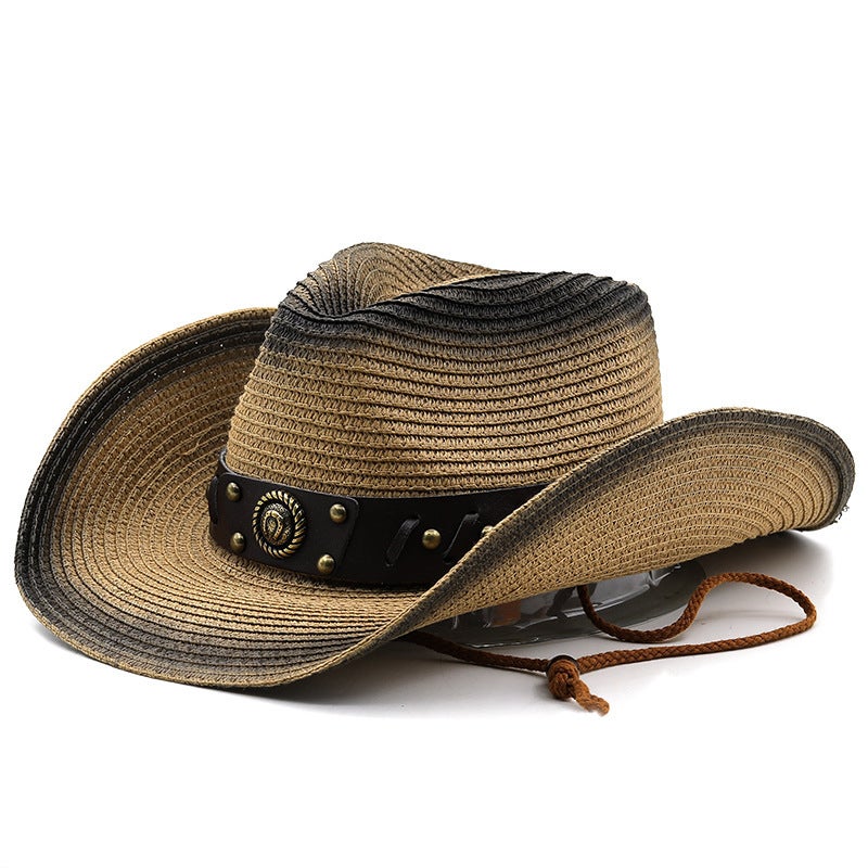 Fedora Rolled Brim Denim Straw Ethnic Large Brim Sun Protection European Western Cowboy Equestrian Hat - Image 3