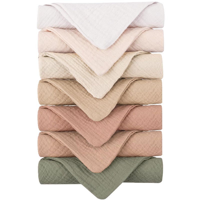 Konssy Baby Muslin Washcloths 7Pack 100 Cotton Baby Bath Washcloths Soft Absorbent Wash Cloths and Burp Cloths for Newborn Kids Girls Boys 11x11 inches