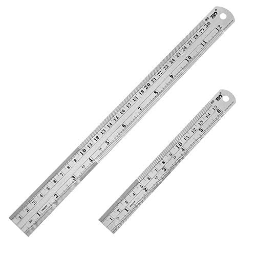 ZZTX Heavy Duty Stainless Steel Ruler Set 12 Inch (30 CM) + 6 Inch (15 CM) Metal Rulers Kit - Perfect Straight Edge for Easy Measurements - Image 1