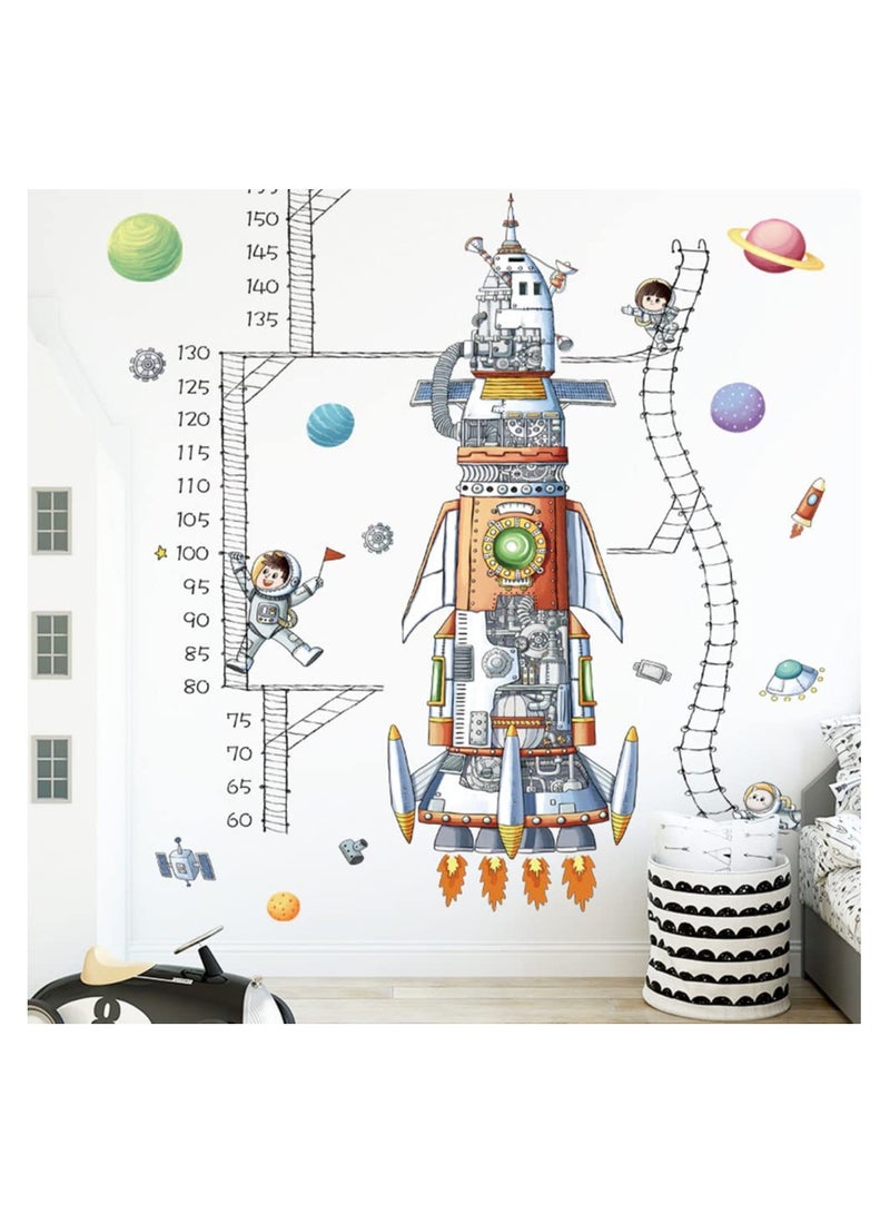 Cartoon Spaceship Astronaut Rocket Height Chart Sticker Growth Measurement Removable Wall Decal Children Kids Baby Home Room Nursery DIY Decorative Art Mural - Image 1