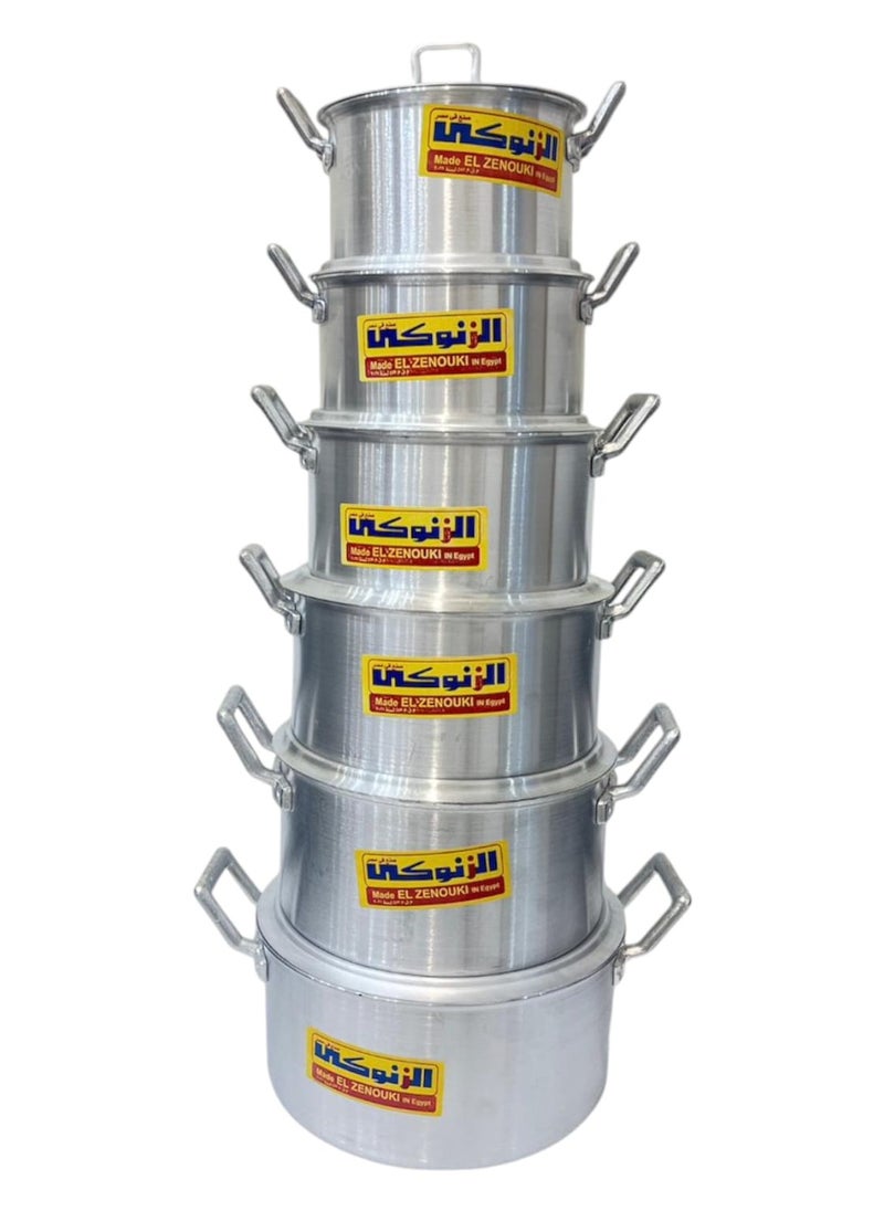 الزنوكى طقم قدور الزنوكي 6 أحجام (16-26 سم)  ألمنيوم عالي الجودة، مقابض عازلة للحرارة  قاعدة سميكة  صناعة مصرية  - Image 1