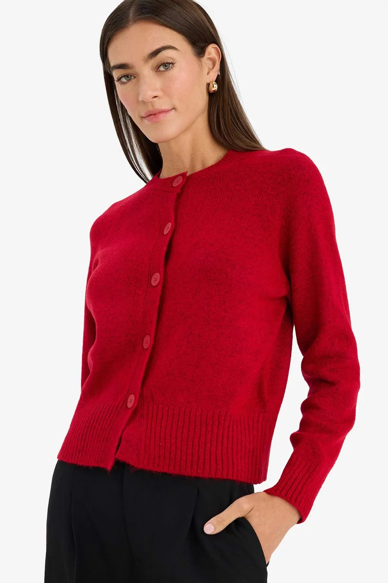ديفاكتو Regular Fit Buttoned Crew Neck Cardigan