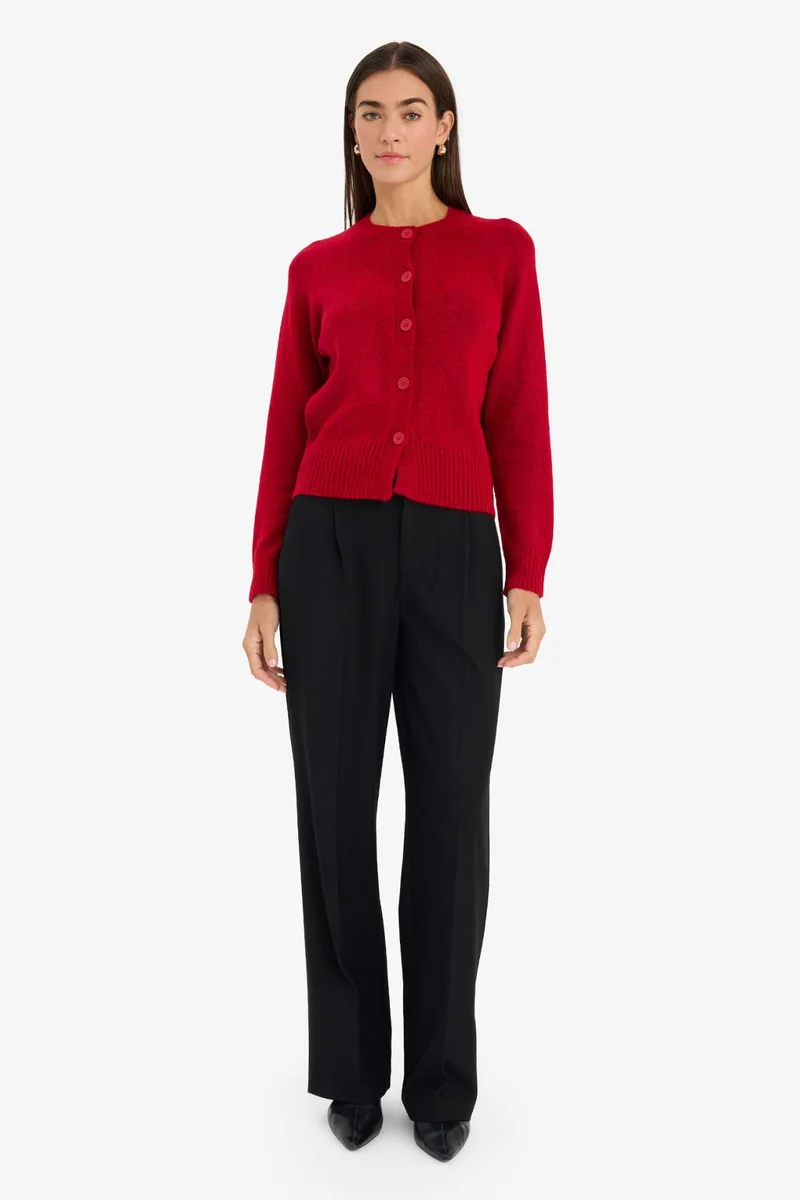 ديفاكتو Regular Fit Buttoned Crew Neck Cardigan