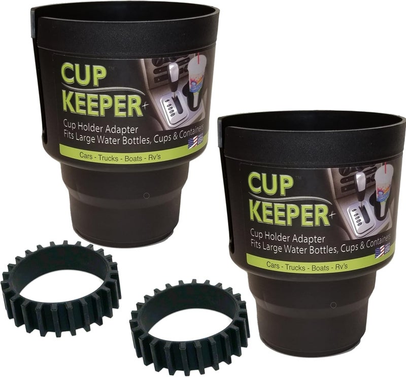 Gadjit Cup Keeper Plus2 PK WBeverage Bands Car Cup Holder Adapter Expands to Hold Larger Beverage Containers up to 37 DiameterFits 32 oz Flasks  Water Bottles - Image 1