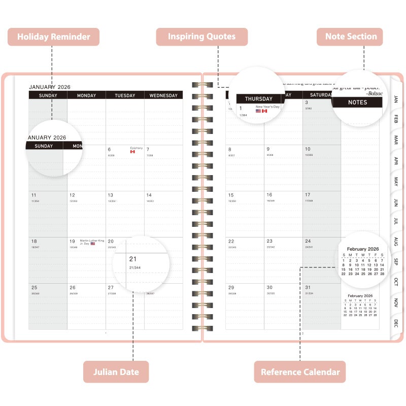 VALOME 2026 Planner, Weekly and Monthly Calendar Academic Planner, Jan 2026 - Dec 2026, Planning Agenda Book for Desk Accessories and School Supplies - A5 (6.3'' x 8.5'') - Image 2