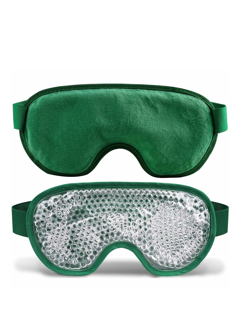 J JIMOO Cooling Eye Mask with Gel Bead, Reusable Cold Compress Ice Pack Sleeping Eye Cooling Pads for After Eyelid Surgery, Puffiness, Puffy Eyes, Headache, Migraine Relief(Dark Green) - Image 1