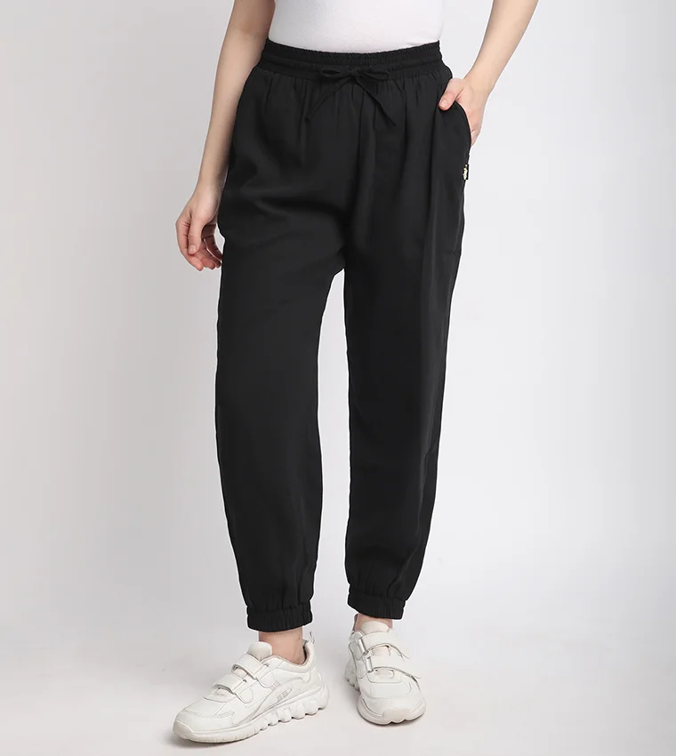 بيفرلي هيلز بولو كلوب Regular Fit Black Cotton Blend Trousers