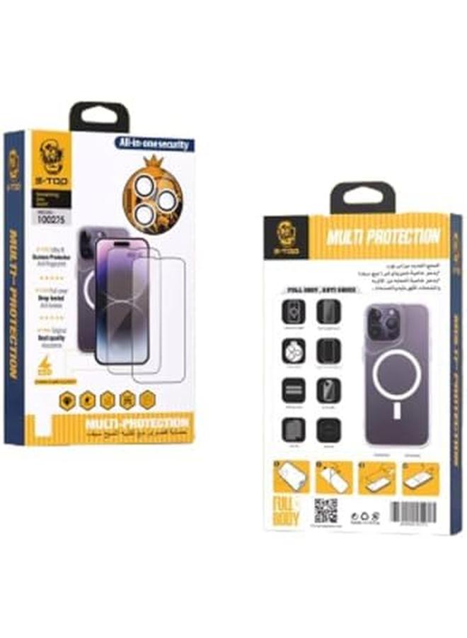 اس-توب جراب 8 في 1 لهاتف Iphone 15 مغناطيسي متوافق مع Magsafe زجاج مقوى واقي عدسة الكاميرا مقاوم للماء غطاء هاتف رفيع شفاف لهاتف Iphone 15 Pro - Image 3