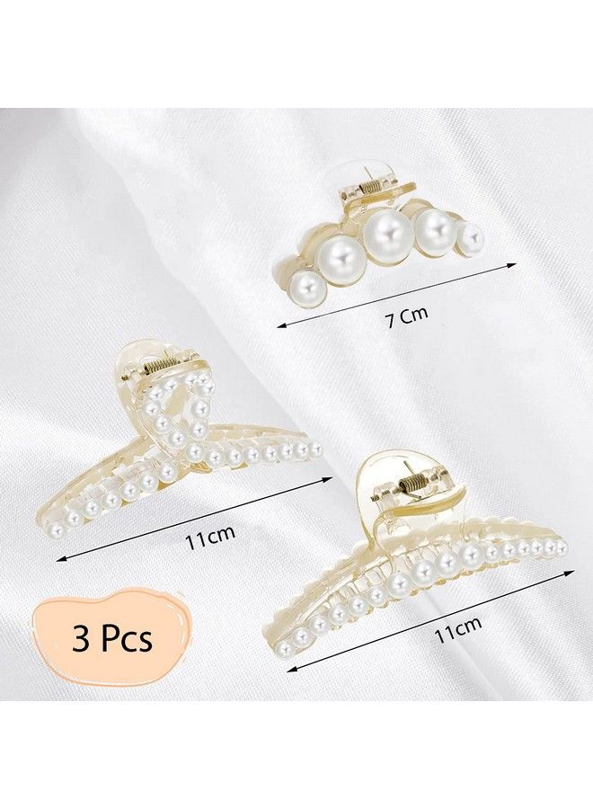 ANNACREATIONS Korean Fashionable Fancy Stylish Large Pearl Hair Claw Clips Long Hair Jaw Clips Clutches Barrettes Hair Accessories For Women And Girls Set Of 3 - Image 5