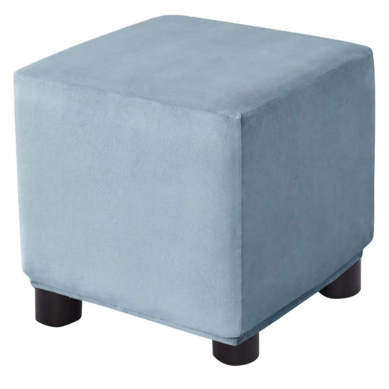 Bifaunvogel Ottoman Cover Square Velvet Storage Ottoman Slipcovers Thick Stretch Footrest Foot Stool Covers Protector with Elastic Band(Small-Light Blue) - Image 1