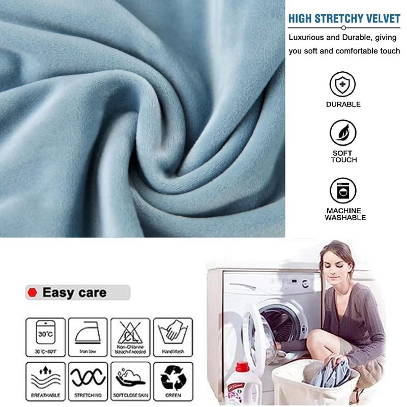 Bifaunvogel Ottoman Cover Square Velvet Storage Ottoman Slipcovers Thick Stretch Footrest Foot Stool Covers Protector with Elastic Band(Small-Light Blue) - Image 5