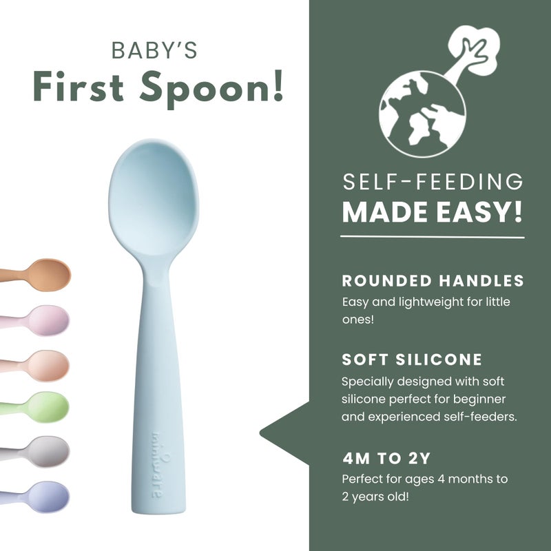 Miniware Silicone Baby Spoon for Training - BPA Free Baby Utensils - Baby Spoons Self Feeding 6 Months | 100% Food Grade Silicone - Modern & Dishwasher Safe Toddler Spoons (Grey and Aqua) - Image 3