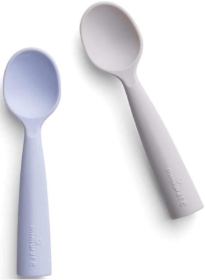 Miniware Miniware Training Spoon Cutlery Set with Carrying Case for Baby Toddler Kids - Promotes Self Feeding | 100% Food Grade Silicone | BPA Free | Modern & Durable | Dishwasher Safe (Grey and Aqua)  - Image 4