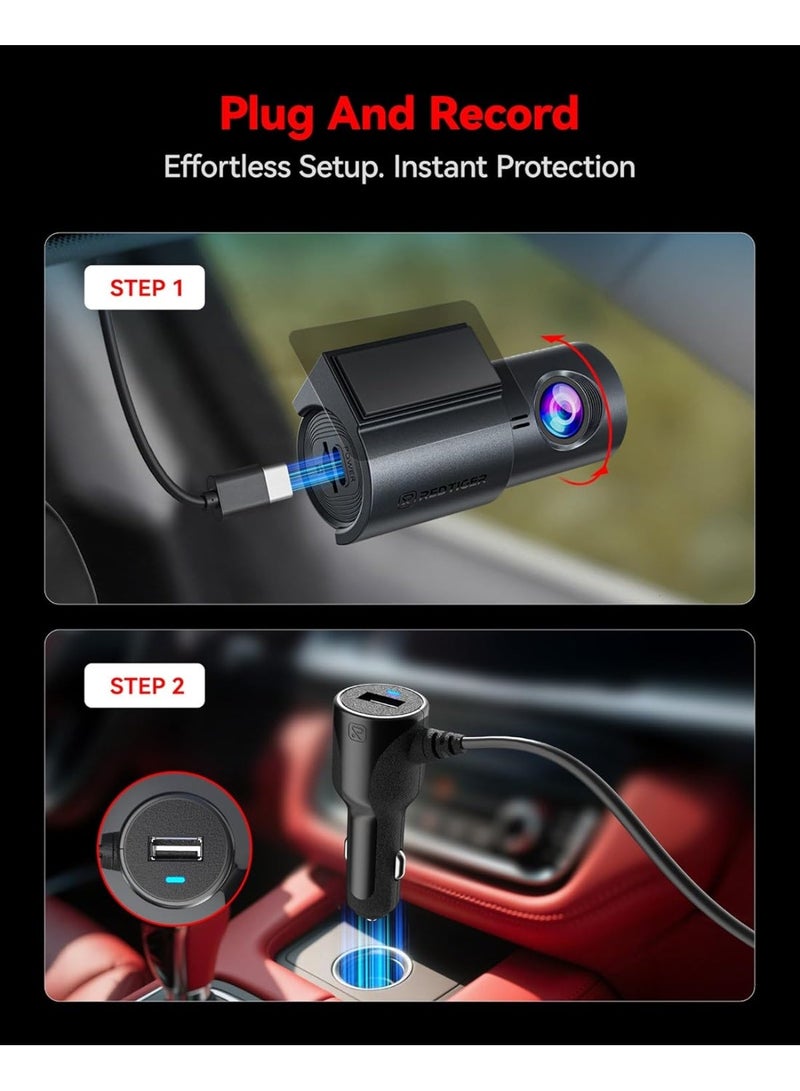 REDTIGER 4K Dash Cam, Mini Front Dash Camera with WiFi, Night Vision Anti-theft Car Camera, 24H Parking Mode, Loop Recording, WDR, Two-step Easy Installation, Included 32GB Card, Support up to 256GB - Image 4