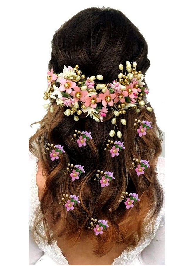 Hair Flare Hair Flare Women's Latest Trendy Floral Design Bridal Hair Clip Set/Hair Accessories/Hairpin/Judapin/Judabun/Combclip/Sidepin Combo Set - 2205/2206, Baby Pink  - Image 2
