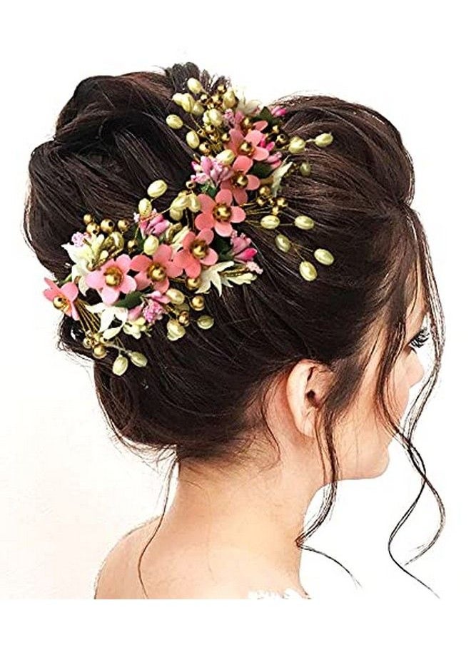 Hair Flare Hair Flare Women's Latest Trendy Floral Design Bridal Hair Clip Set/Hair Accessories/Hairpin/Judapin/Judabun/Combclip/Sidepin Combo Set - 2205/2206, Baby Pink  - Image 3