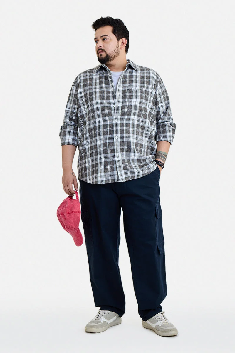 سنيتش Brown Checkered Long Sleeve Regular Fit Plus Size Shirt