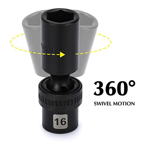 EMENTOL 10PCS 3/8" Drive Deep Universal Impact Socket Set, 6 Point, Metric, CR-MO, Swivel Impact Socket Set, 10mm - 19mm - Image 3