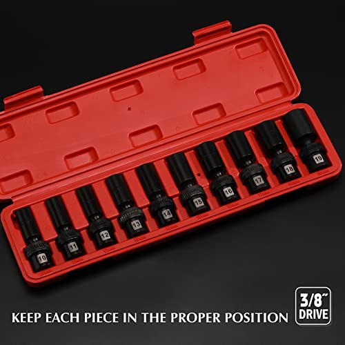 EMENTOL 10PCS 3/8" Drive Deep Universal Impact Socket Set, 6 Point, Metric, CR-MO, Swivel Impact Socket Set, 10mm - 19mm - Image 5