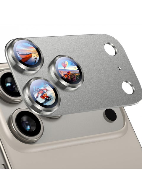 For iPhone 17 Pro Max Camera Lens Protector [Drop Protection] [Full Coverage] [3D Metal] [Case Friendly] Tempered Glass Camera Cover — Grey Titanium