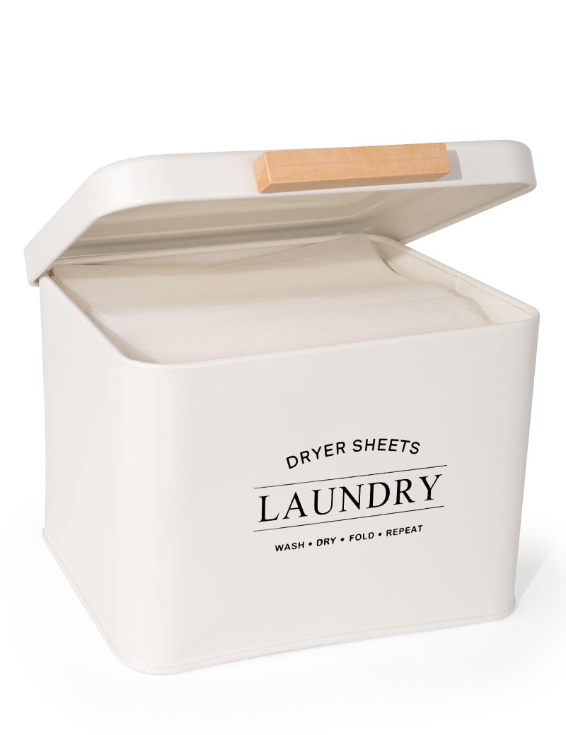 Candco Dryer Sheet Holder with Hinged Lid for Laundry Room Organization, Metal Farmhouse Dryer Sheet Container, Laundry Room Decor and Accessories (Cream) - Image 1